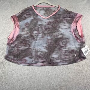 Sofibella Mesh Cover-Up Top Paisley Print Athletic Activewear Pink Trim L‎ NWT